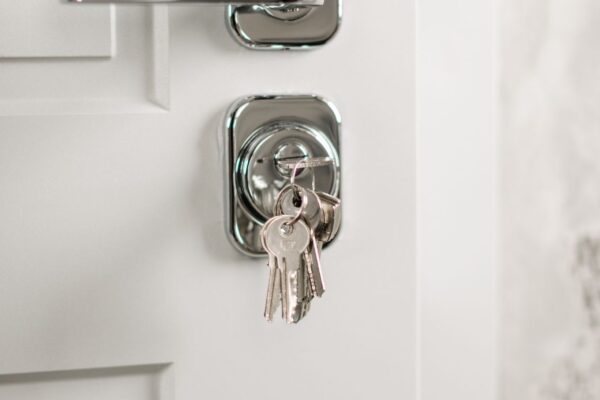 Smart door lock installed on a front door in Pearland TX